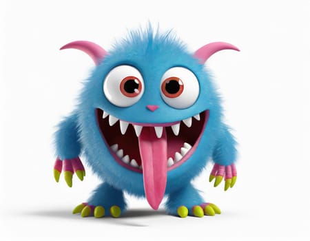 a cute monster with a long tongue, white background