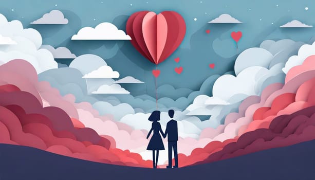 couple with balloon in the sky and cloudy, valentine concept