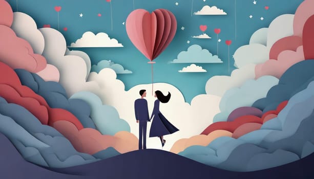 couple with balloon in the sky and cloudy, valentine concept