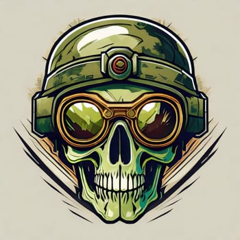 military logo skull night vision goggle, sticker for shirt or product design, on white white background 