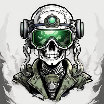 military logo skull night vision goggle, sticker for shirt or product design, on white white background 