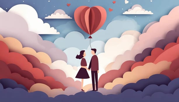 couple with balloon in the sky and cloudy, valentine concept