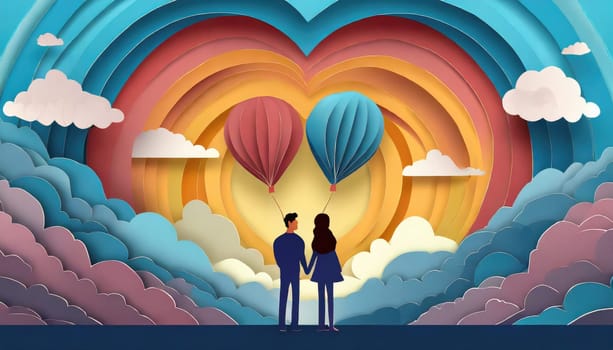 couple with balloon in the sky and cloudy, valentine concept