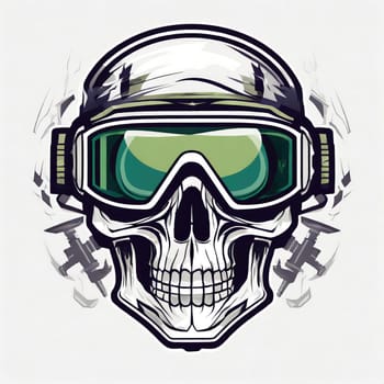 military logo skull night vision goggle, sticker for shirt or product design, on white white background 