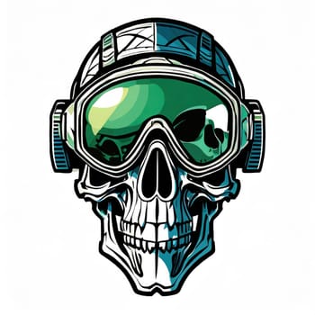 military logo skull night vision goggle, sticker for shirt or product design, on white white background 