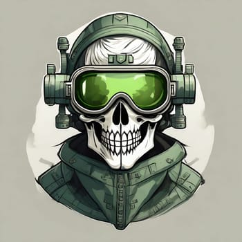 military logo skull night vision goggle, sticker for shirt or product design, on white white background 