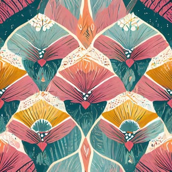 Ikat tropical seamless pattern pastel tone. Abstract traditional folk antique graphic.