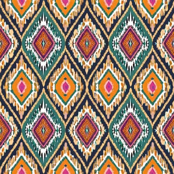  Ikat ethnic abstract beautiful art. Ikat seamless pattern in tribal, folk embroidery, Mexican pattern