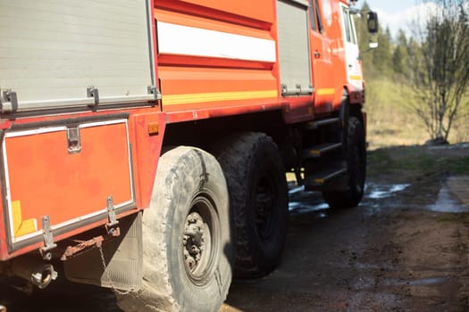 Fire truck in Russia. Rescue service. Emergency transport. Big Russian machine.