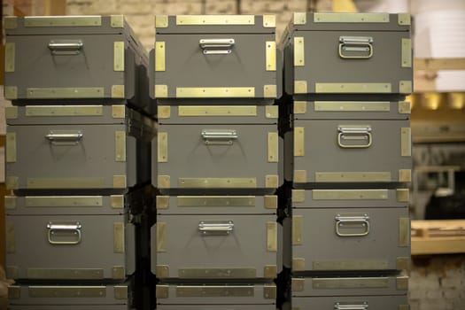 Military boxes in stock. Wooden boxes. Production of wooden products for army.