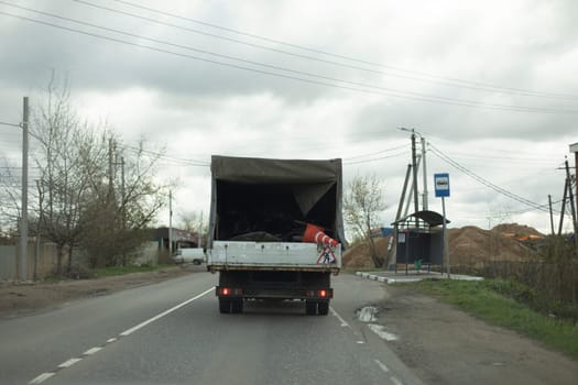 Truck on road. Cargo transportation. Car on highway. Transport for transportation.