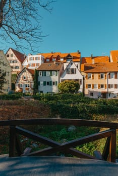 Old national German town house. Old Town is full of colorful and well preserved buildings. Baden-Wurttemberg is a state in southwest Germany bordering France and Switzerland. The Black Forest, known for its evergreen scenery and traditional villages, lies in the mountainous southwest. Stuttgart, the capital, is home to Wilhelma, a royal estate turned zoo and gardens. Porsche and Mercedes-Benz have headquarters and museums there. The 19th-century Hohenzollern Castle sits in the Swabian Alps to the south.