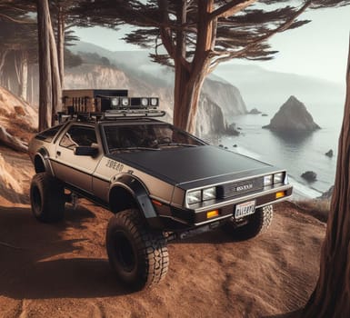 rusty dirt offroad 4x4 lifted vintage custom camper conversion jeep overlanding in mountain roads, nomadic lifestyle, adventure living, ai generated