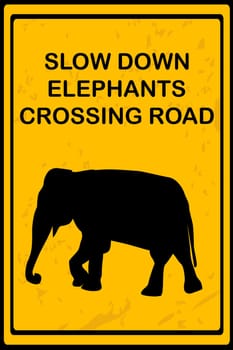 Slow Down Elephants Crossing Road sign
