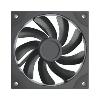 Black computer fan isolated on white background