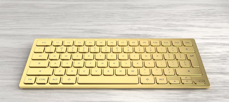 Luxury golden computer keyboard on grey wooden desk