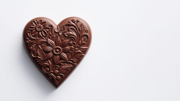 Gift with love for valentine's day heart shaped chocolate with flower ornament banner with empty space on white background. Generative AI,