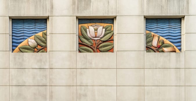 Art Deco style decoration using Magnolia flower on government building in Baton Rouge, the state capital of Louisiana