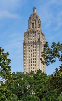 Tall tower of the State Capitol building in Baton Rouge, the state capital of Louisiana