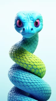 A playful reptile toy in blue and green, slithering with the grace of a wild predator