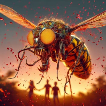 genetically modified macro closeup of nano robot engineered weapon mosquito in action concept design depopulation evil plan generative ai art