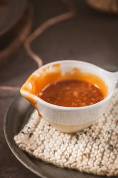 Detail of small mug with salted caramel.