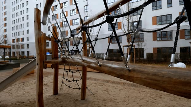 Wooden courtyard. Stock footage. Beautiful large house with a Playground in the yard. High quality 4k footage