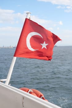 viewed from a boat with Turkish flag ,