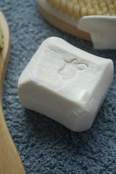 natural soap bar on table .