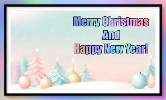 Merry Christmas and Happy New Year greeting card. Christmas greeting card with text Merry Christmas and Happy New Year.