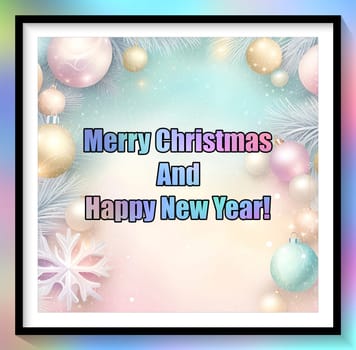 Merry Christmas and Happy New Year greeting card. Christmas greeting card with text Merry Christmas and Happy New Year.