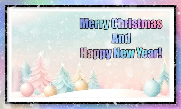 Merry Christmas and Happy New Year greeting card. Christmas greeting card with text Merry Christmas and Happy New Year.