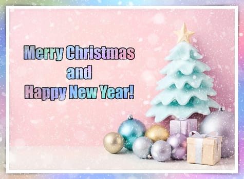 Merry Christmas and Happy New Year greeting card. Christmas greeting card with text Merry Christmas and Happy New Year.