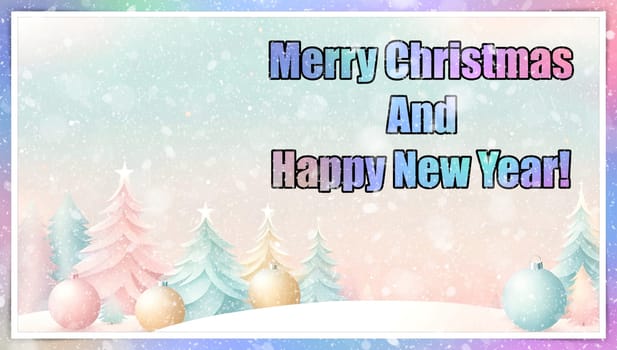 Merry Christmas and Happy New Year greeting card. Christmas greeting card with text Merry Christmas and Happy New Year.