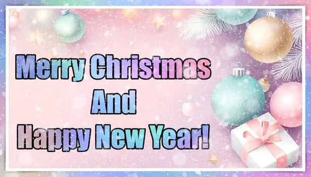 Merry Christmas and Happy New Year greeting card. Christmas greeting card with text Merry Christmas and Happy New Year.