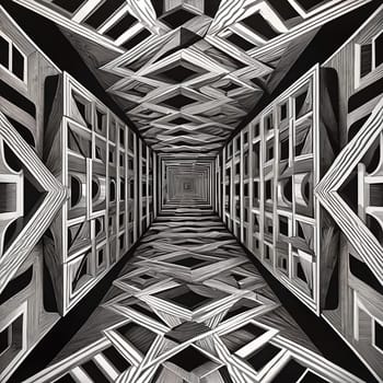 Optical Illusion geometrical artwork, upside down tesseract
