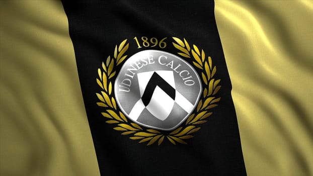Udinese Calcio professional Italian football club rippling flag. Motion. Football club abstract logotype. For editorial use only