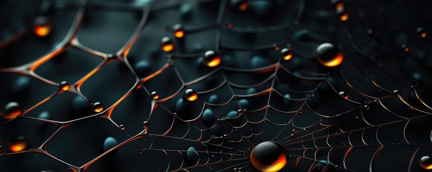 cobweb macro on dark background, banner, Halloween concept. ai generated