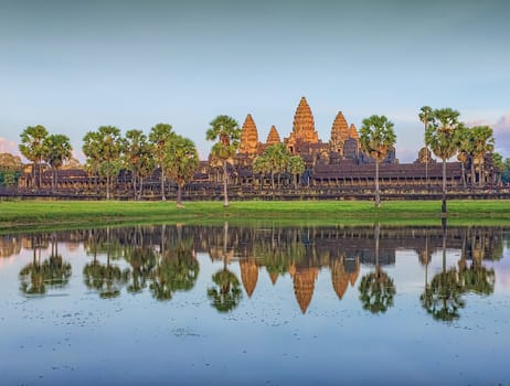 Famous Angkor Wat temple at sunset, Cambodia