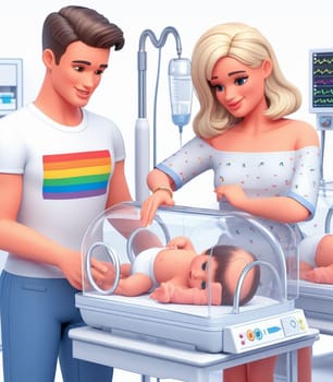 illustration depicting medical staff people at the hospital take care of newborn baby ai generated