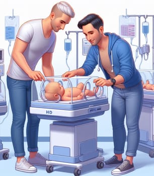 illustration depicting medical staff people at the hospital take care of newborn baby ai generated