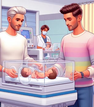 illustration depicting medical staff people at the hospital take care of newborn baby ai generated