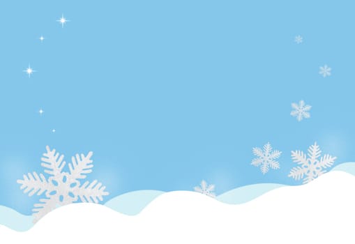 Blue Christmas background with snowflakes and stars. Copy space