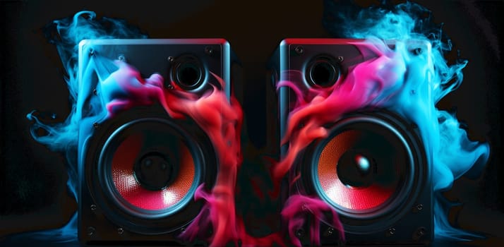 3d illustration of audio speaker with colorful lights