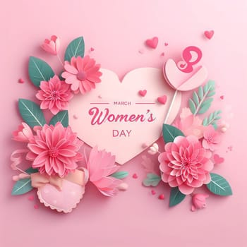 8 march women's day Poster or banner with flower on pink background. Promotion and shopping template for Love and women's day concept