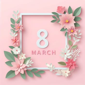 8 march women's day Poster or banner with flower on pink background. Promotion and shopping template for Love and women's day concept