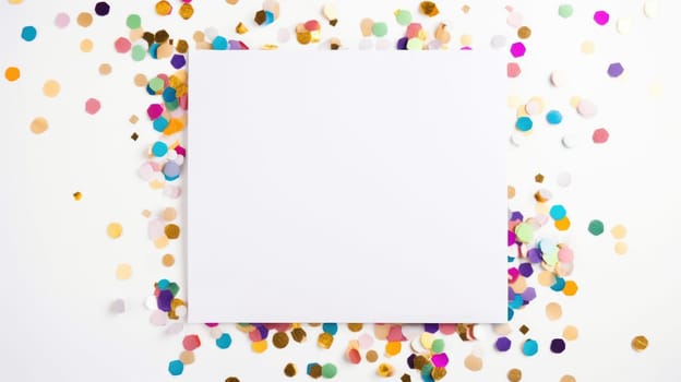 White blank paper greeting card with new year and Christmas decorations, holidays festive mock up comeliness