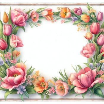 Beautiful bouquet flowers watercolor frame, greeting card concept for Women's Day or March 8