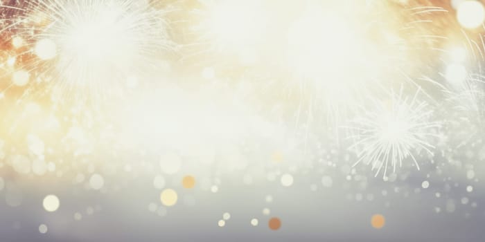 Bright white and gold fireworks at New Year with copy space. comeliness.