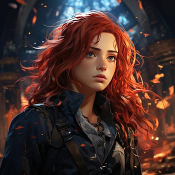 Beautiful young redhead woman soldier portrait. Ai Generative